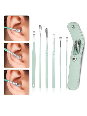 Ear Wax Cleaning Kit, 6 Pcs Ear Pick Tools, Wax Removal Kit, Ear Cleaning Tool Set, Spring Earwax Cleaner Tool Ear Wax Remover, Reusable Ear Cleaner for Children and Adult