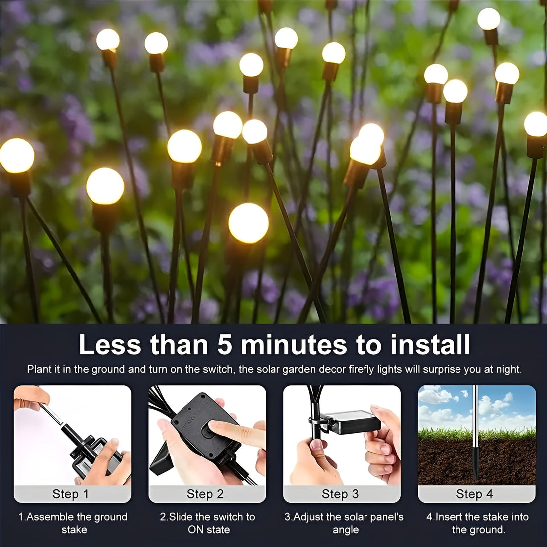 Garden Lights – New Upgraded Solar Powered Firefly Lights, Outdoor Waterproof Vibrant Decorative Lighting for Home & Garden