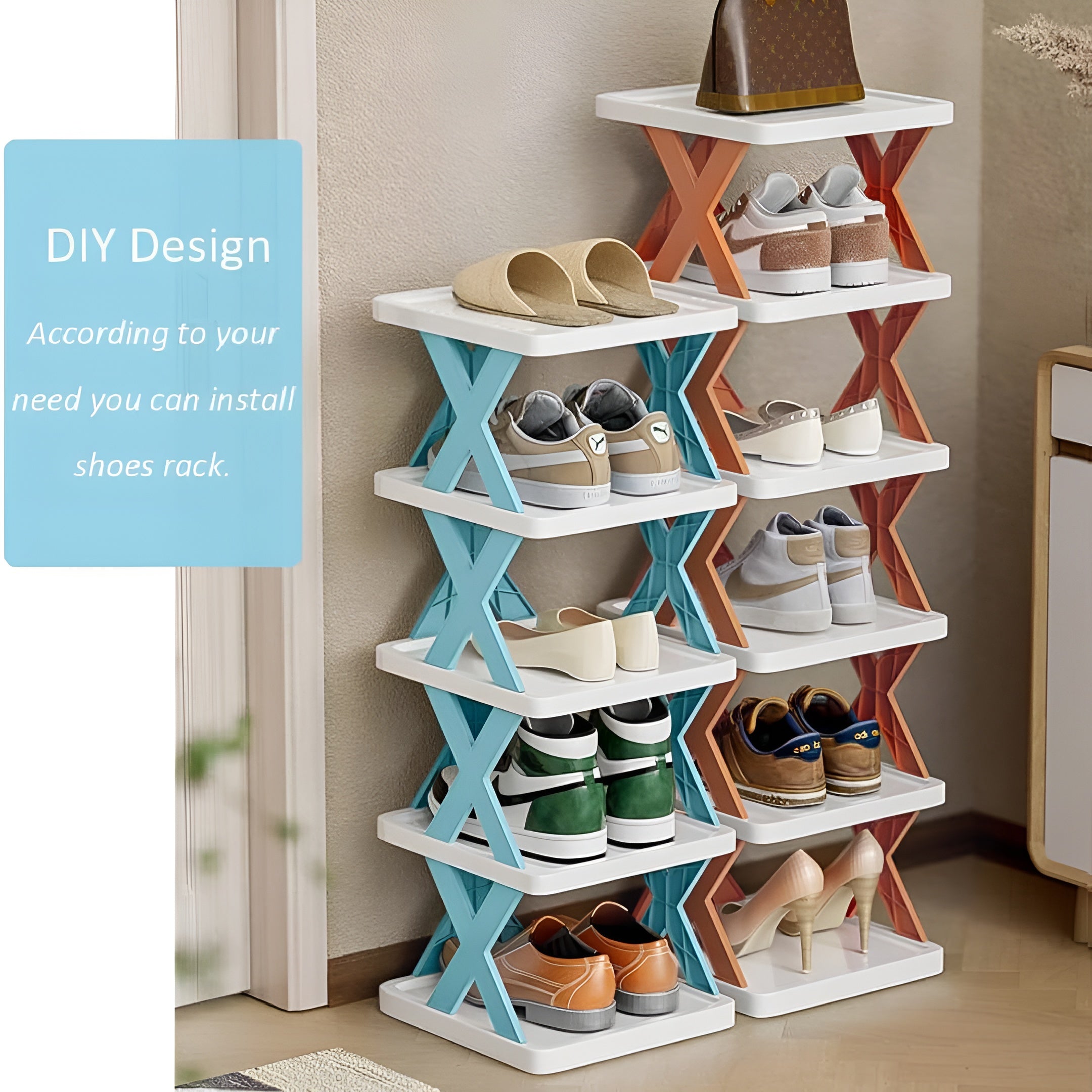 5 Layer Stackable Shoe Rack – Multi-layer Plastic Shoe Organizer for Entryway | Space-Saving Storage Cabinet (4, 5, 6 Layers) - 4 Layers