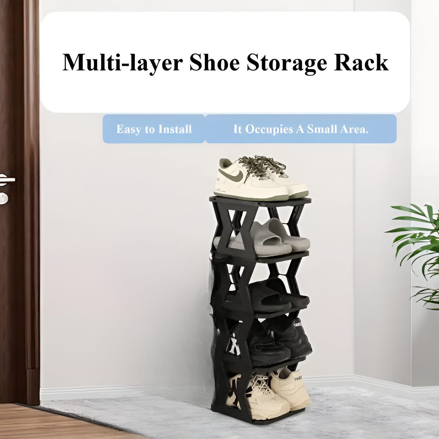 5 Layer Stackable Shoe Rack – Multi-layer Plastic Shoe Organizer for Entryway | Space-Saving Storage Cabinet (4, 5, 6 Layers) - 4 Layers