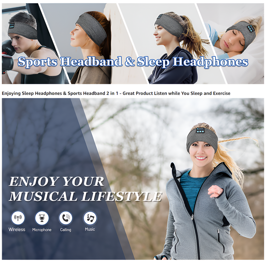 Wireless Bluetooth Music Headband With Built-In Headphones For Sports, Running, Gym, And Sleep