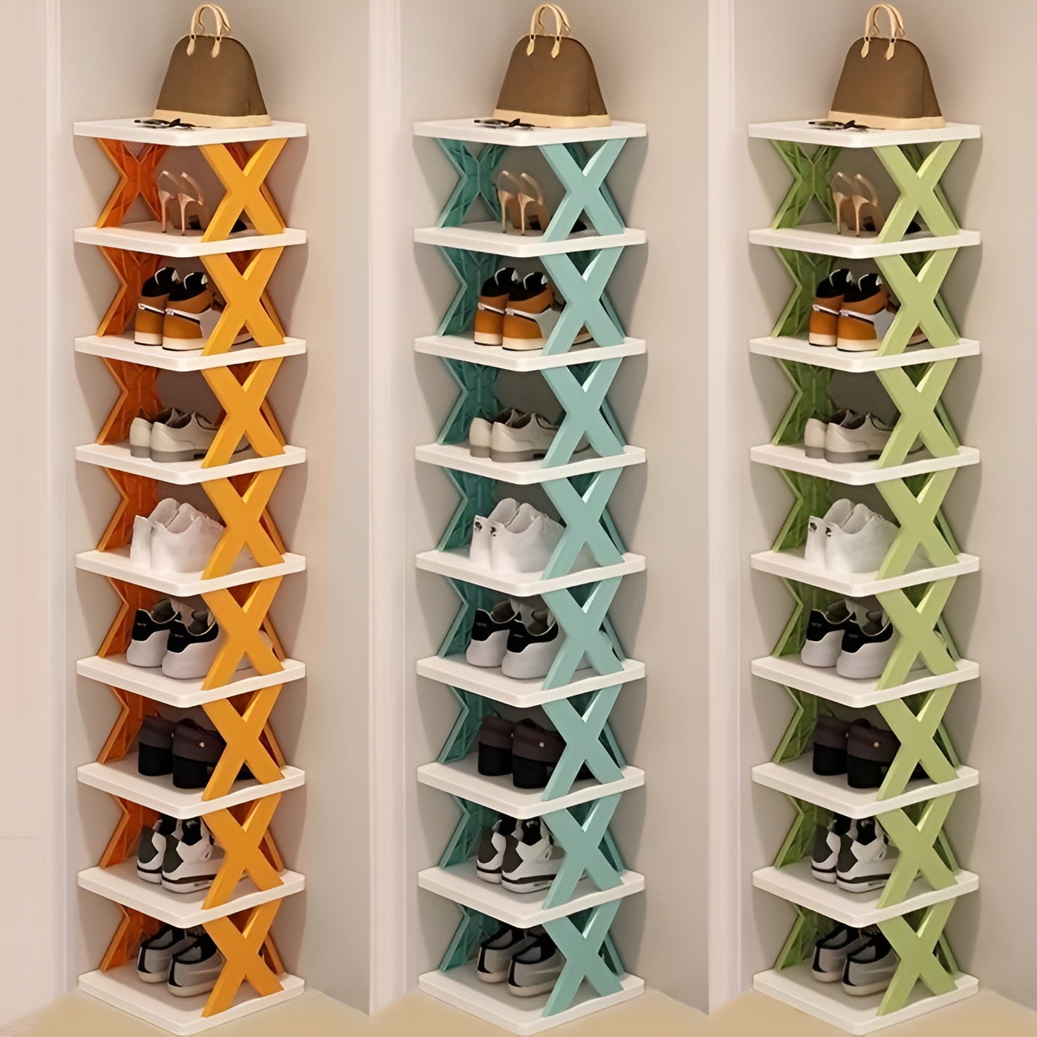 5 Layer Stackable Shoe Rack – Multi-layer Plastic Shoe Organizer for Entryway | Space-Saving Storage Cabinet (4, 5, 6 Layers) - 4 Layers