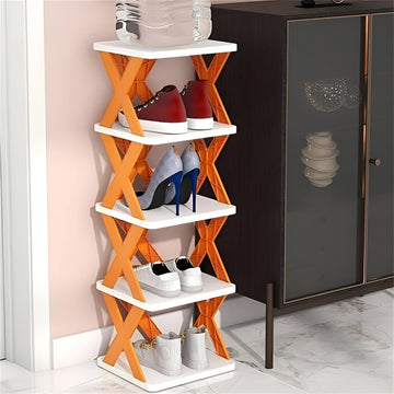 5 Layer Stackable Shoe Rack – Multi-layer Plastic Shoe Organizer for Entryway | Space-Saving Storage Cabinet (4, 5, 6 Layers) - 4 Layers
