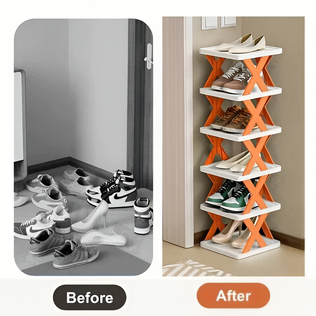 5 Layer Stackable Shoe Rack – Multi-layer Plastic Shoe Organizer for Entryway | Space-Saving Storage Cabinet (4, 5, 6 Layers) - 4 Layers