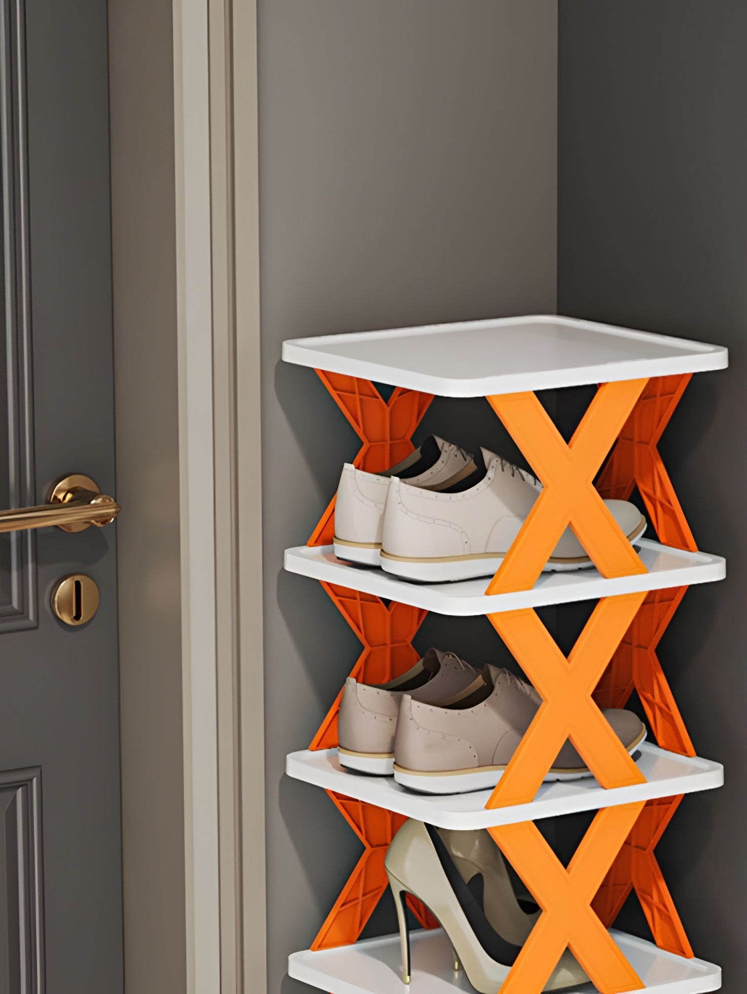 5 Layer Stackable Shoe Rack – Multi-layer Plastic Shoe Organizer for Entryway | Space-Saving Storage Cabinet (4, 5, 6 Layers) - 4 Layers