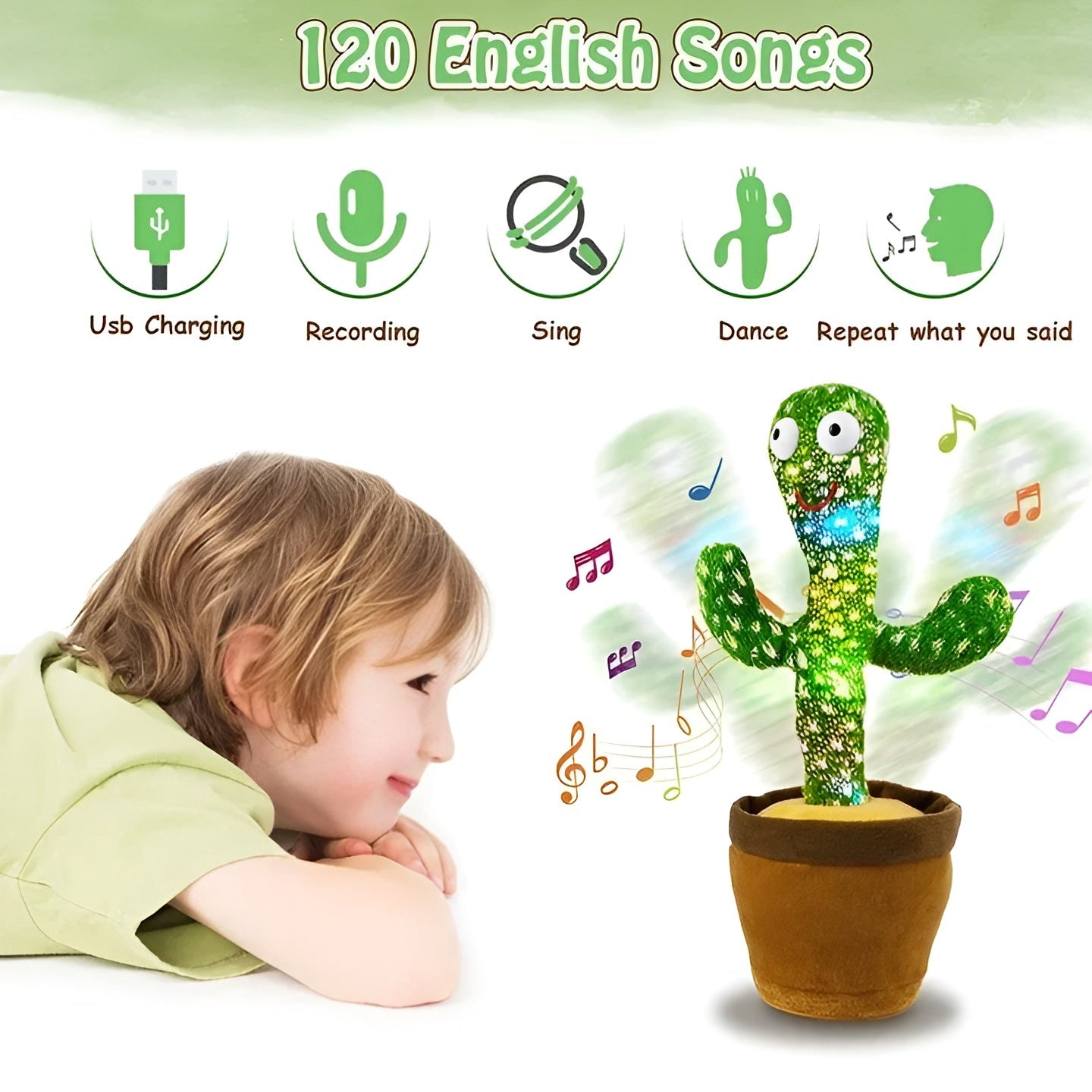 Dancing Cactus Toy – Singing, Talking, Voice Recording Plush with USB Rechargeable Function – Fun Educational Gift for Babies and Kids