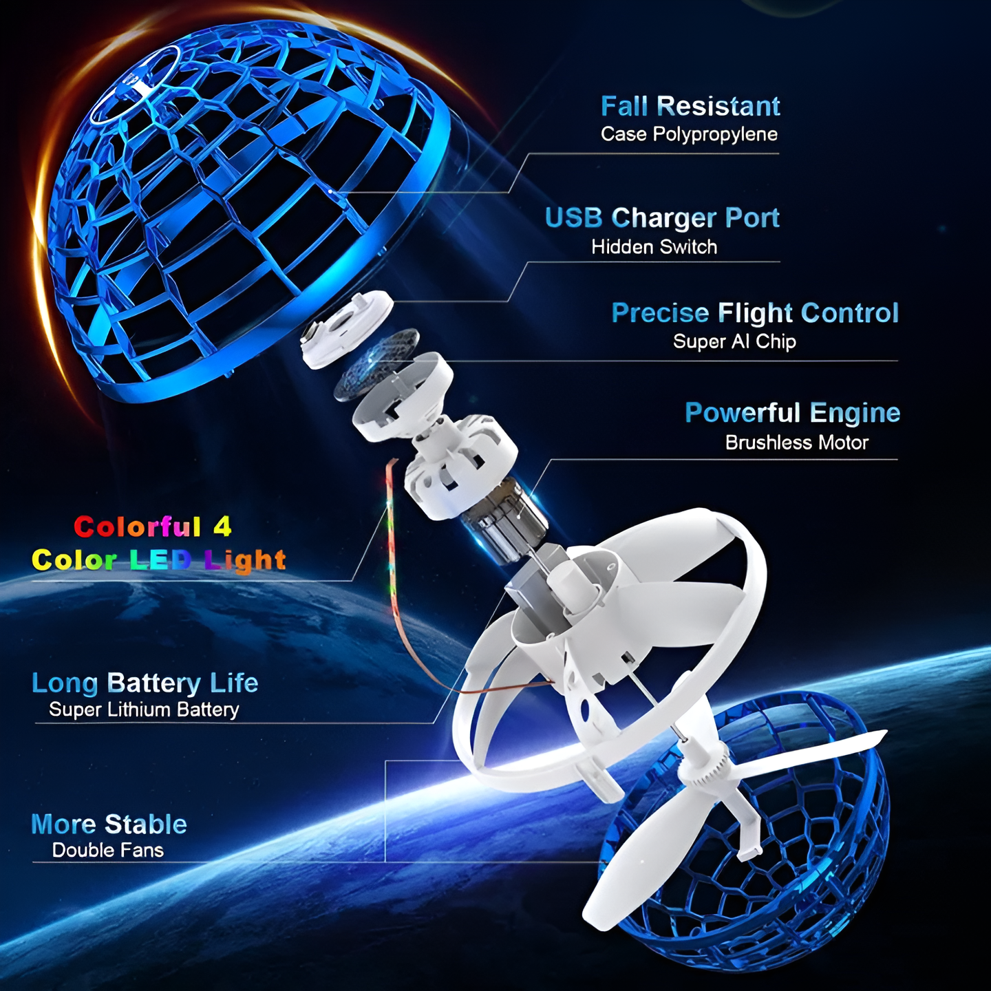 Rechareable Flying Nova Pro Spinner Fidget Toys Flying Ball For Kids and Adults