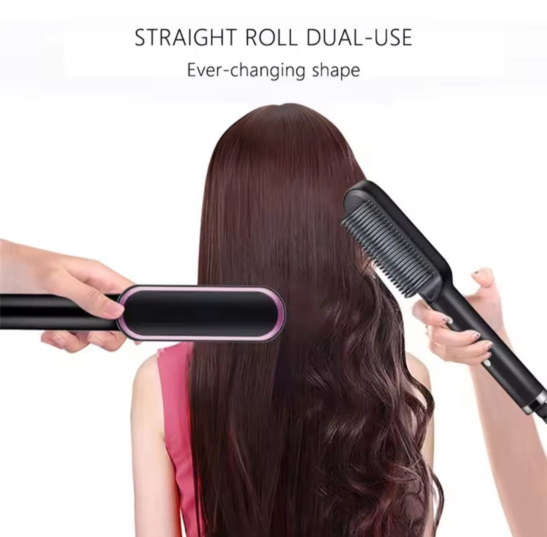Electric Heat Brush 2-in-1 Straightener & Curler