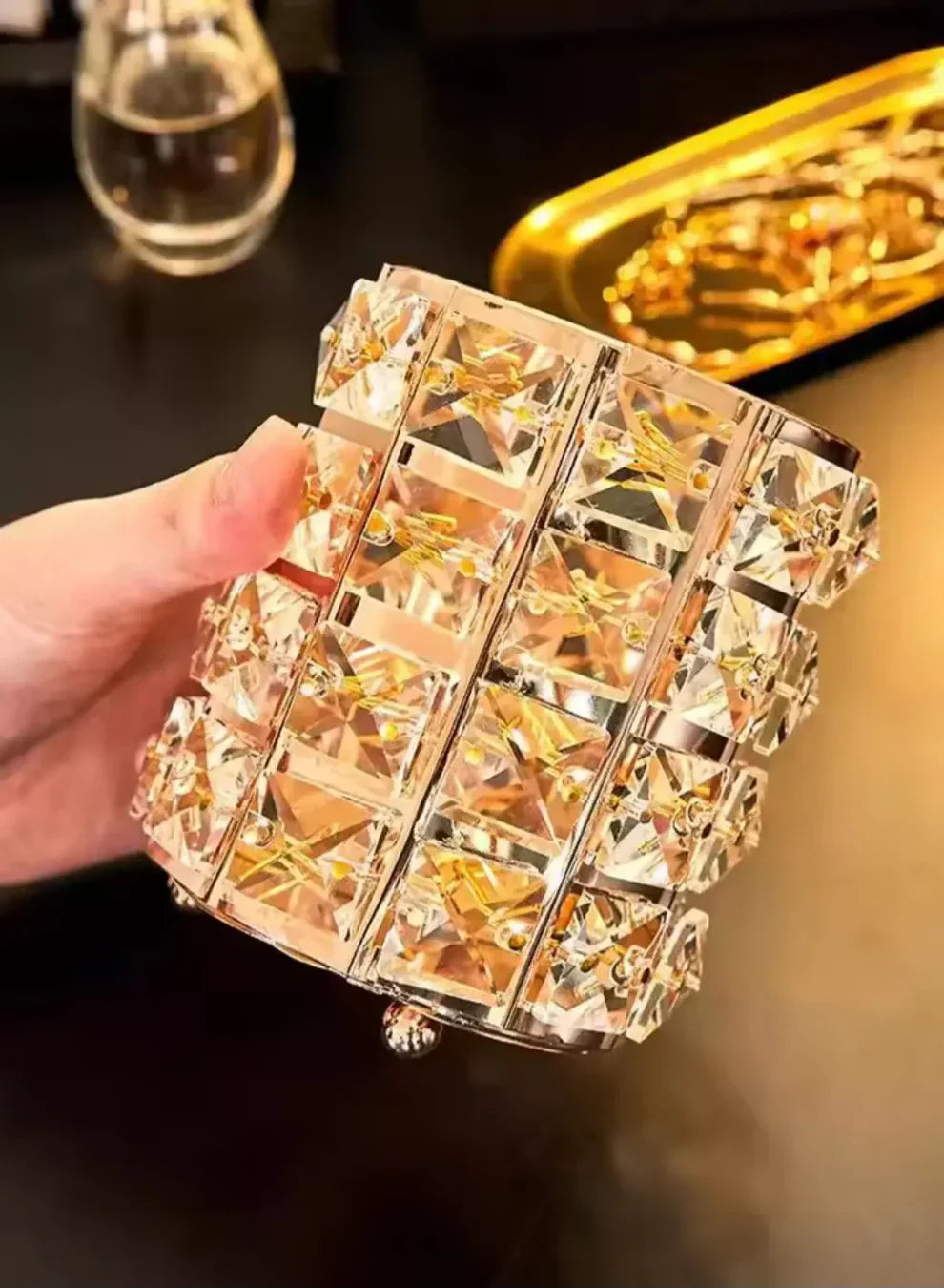 Crystal 2 Pieces Set || Crystal Tissue Box + Crystal Brushes Holder