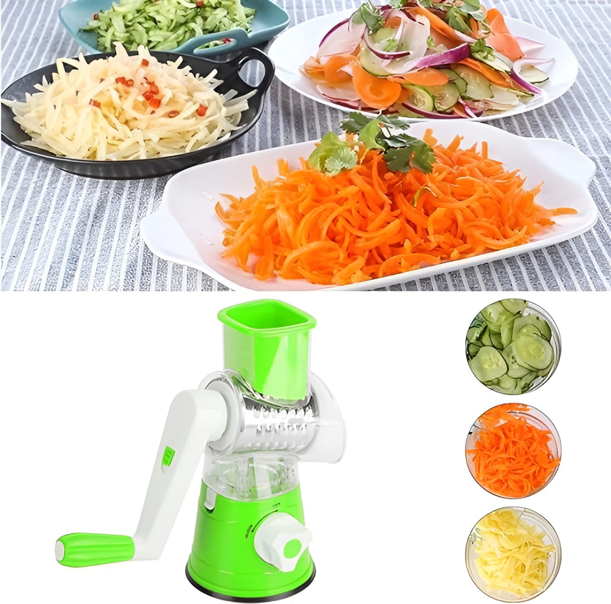 3 in 1 TableTop Drum Grater | Manual Vegetable Cutter Slicer & Grater | Multi-Functional Kitchen Gadget ( Random Color )