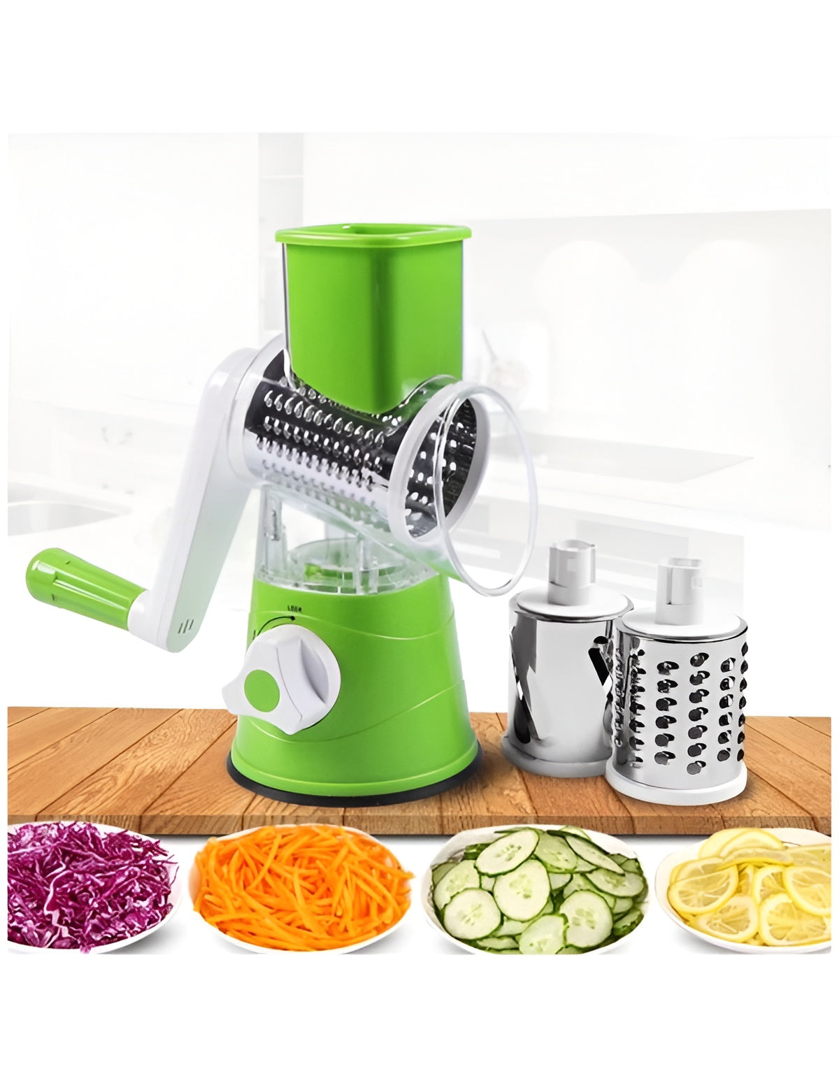3 in 1 TableTop Drum Grater | Manual Vegetable Cutter Slicer & Grater | Multi-Functional Kitchen Gadget ( Random Color )